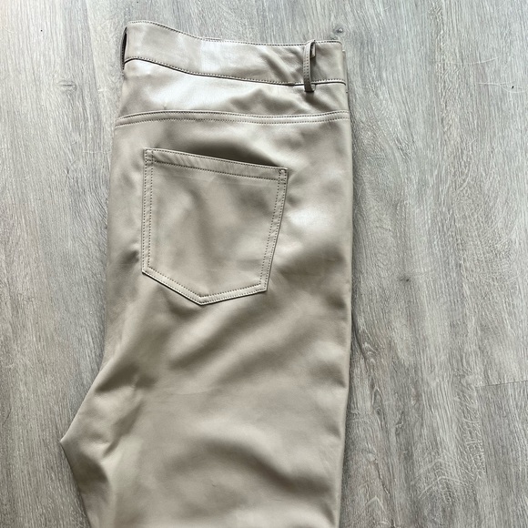 DEX brand. Faux leather pants. Taupe. Cuts above ankle - Picture 2 of 4
